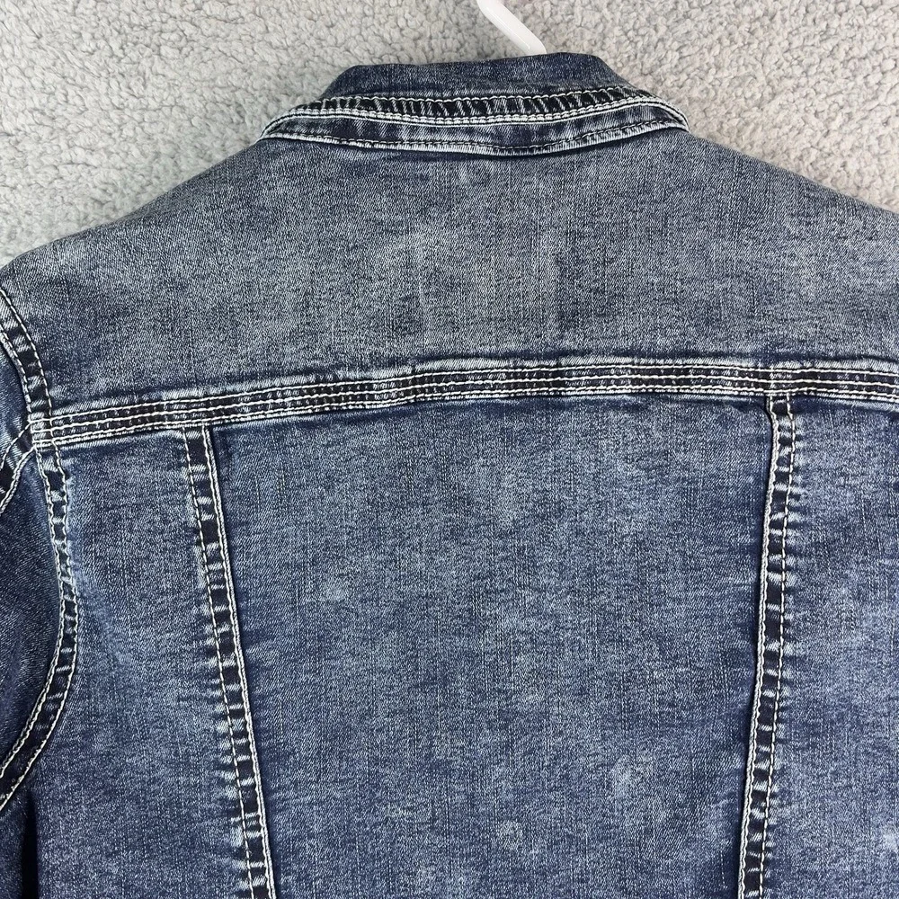 BKE‎ Men Jacket MEDIUM Blue Denim Jacket Western Button Trucker Stretch